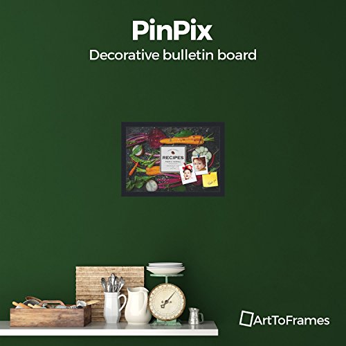 PinPix decorative pin cork bulletin board made from canvas, Recipe Board with Root Vegetables 18x12 Inches (Completed Size) and framed in Satin Black (PinPix-Group-36)