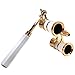 HQRP Opera Glasses s w/Crystal Clear Optic (CCO) 3 x 25 with Built-in Foldable Handle and Red Reading Light (White-Pearl with Gold)