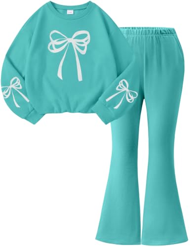 GEMLON Girls Clothes Bow Print Tops Flared Pants Girls Clothes Size 8 7 at Amazon
