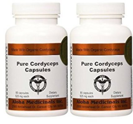 Organic Cordyceps by Aloha Medicinals - Super Potent Cordyceps Medicinal Mushrooms - 525mg - 2 bottles 90 Vegetarian Capsules