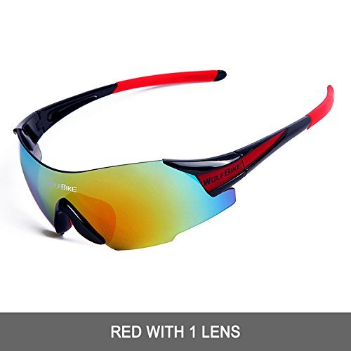 Wolfbike UV400 Cycling Glasses Mountain Bike MTB Sunglasses Eyewear - ONE Lens (New Black red)