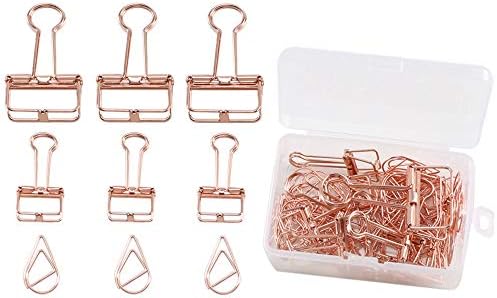 Wire Binder Clips FOGAWA 75 Pcs Cute Paper Binder Clips Rose Gold Stainless Steel Drop Shaped Paper Clips for Office School Home DIY (32mm / 19mm)