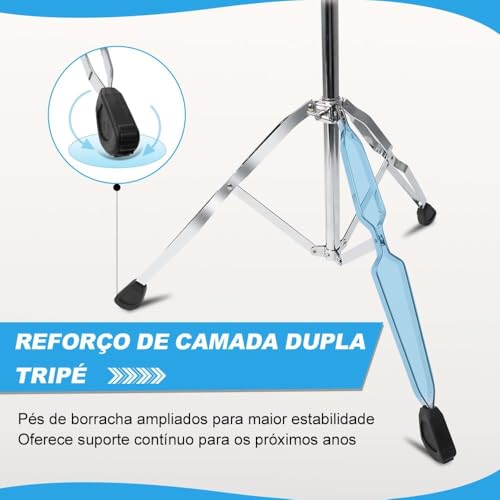 Estante para Prato de Bateria, Pratos de Bateria, Estante Prato, Estante Prato Bateria, Estante Girafa Bateria, Pedestal para Prato de Bateria, Suporte Ajustável de 80-130cm, Estrutura em Ferro, Prata