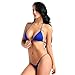 MSemis Woman Solid Color Bikini Set String Swimsuit Tie Triangle Bra Top Mini G-String 2 Pieces Bathing Suit Royal Blue One Size