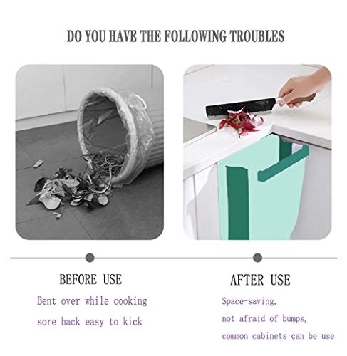 YAJONUE Hanging Kitchen Trash Can Bathroom Folding Garbage Bin Small Wall Mounted Portable Collapsible Waste Bin for Office Car Bedroom, Plastic, Green, 2.6 Gallon