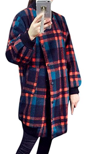 Enlishop Women's Winter Thicken Plaid Casual Loose Long Trench Coat Jacket