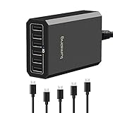 Desktop Charger- Lumsing 60W 6-port Desktop USB Charger + 5 Micro USB to USB Cables for Samsung Galaxy, Nexus, HTC, Smartphones and Tablets (Black)