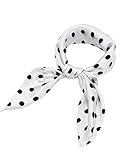 Satinior Chiffon Scarf Square Handkerchief Satin Ribbon Scarf for Women Girls Ladies, 23.6 by 23.6 Inch (White with Black Spots)
