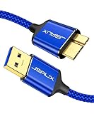 USB 3.0 Micro Cable, JSAUX 2 Pack (3.3ft+6.6ft) USB 3.0 A to Micro B Cable Charger Nylon Braided Cord Compatible with Samsung Galaxy S5, Note 3, Note Pro 12.2, Hard Drive, Camera etc. (Blue)