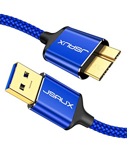 USB 3.0 Micro Cable, JSAUX 2 Pack (3.3ft+6.6ft) USB 3.0 A to Micro B Cable Charger Nylon Braided Cord Compatible with Samsung Galaxy S5, Note 3, Note Pro 12.2, Hard Drive, Camera etc. (Blue)