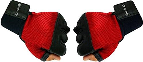 Sports 101 X-5000 Pro Grip Leather Fitness Gloves, Free Size (Red/Black)
