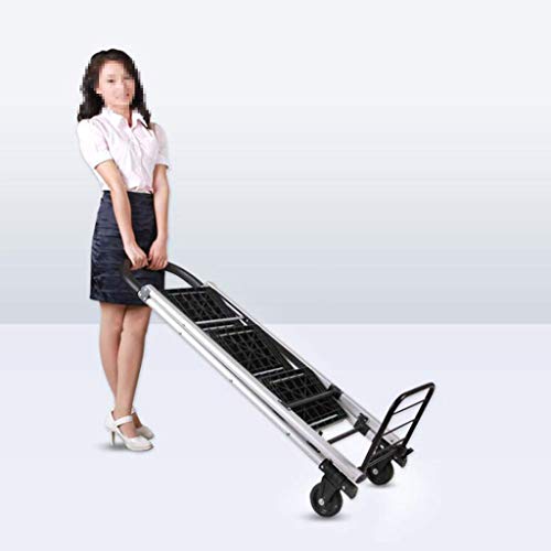 ZXMTC Shopping Trolleys Step Ladder Aluminum 2 in 1 Folding Hand Truck