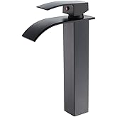 VOTON Vessel Sink Faucet Matte Black Modern Tall Waterfall Bathroom Sink Faucet Single Handle Bathroom Faucet 1 Hole Bowl Lavatory Vanity Faucet, Rv Sink Camper Farmhouse Bathroom Faucet