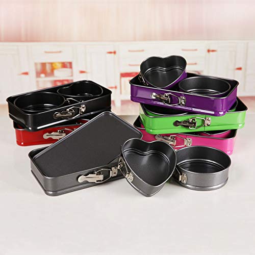 3pcs Set of Square Round Heart-shaped Mini Cake Molds Teflon Non-stick Layer Baking Mould Carbon Steel Baking Pan, Red