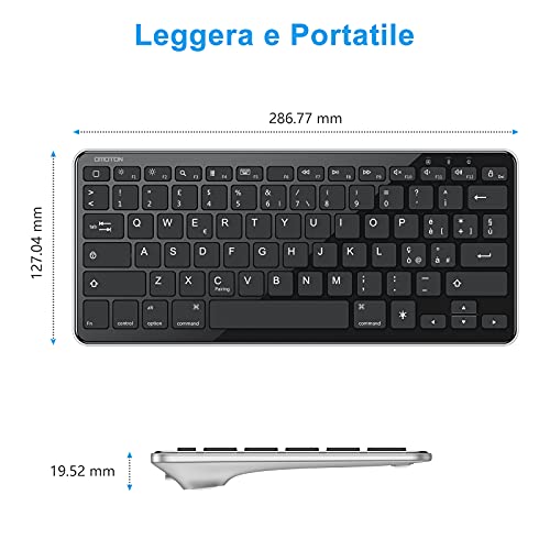 OMOTON Tastiera Bluetooth Compatibile con iPad ed iPhone, Tastiera Mini Portatile con Retroilluminazione, Ricaricabile e Retroilluminata, Luce Regolabile, Nera