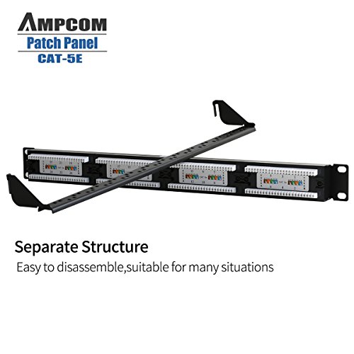 AMPCOM Premium Series CAT5/5e Patch Panel,15μ Gold Plated,1U 24-Port Rackmount or Wallmount Punch Down Patch Panel,Cable Management Panel,Label Board,RJ45,568A 568B - Thumbnail 5