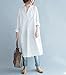 Yesno QE2 Women Long Button-Down Shirts Dress Casual Maxi Loose Hi-Low 100% Cotton,One Size,White,One Size,White
