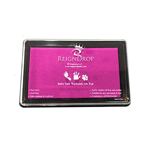 ReignDrop Ink Pad For Baby Footprints and Hand prints, Create Impressive Keepsake Stamp, Non-Toxic, Acid-Free Ink, Easy To Wipe and Wash Off Skin, Smudge Proof and Long Lasting Keepsakes (Pink) - Thumbnail 2
