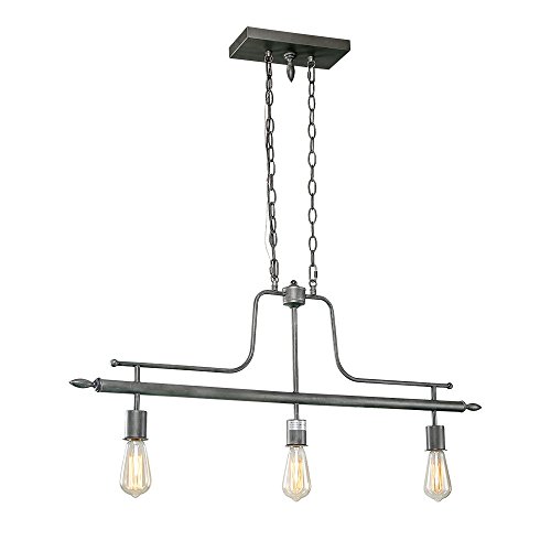 LOG BARN 3-Light Linear Billiard Island Chandeliers Antique Silver Pool Table Lights