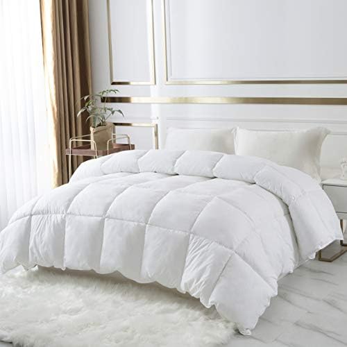 100 Cotton Quilted Down Comforter, Feather and Goose Duck Down Filling Duvet Insert, Soft