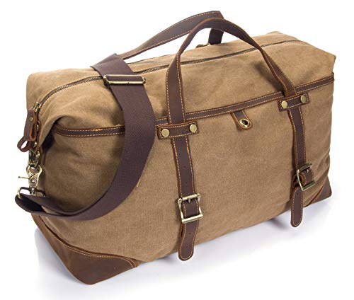 emissary Duffel Bag Carry On Bag [Canvas and Leather Duffle] Large Overnight Bag for Men (Brown Weekender Bag) (Best Mens Carry On Bag)