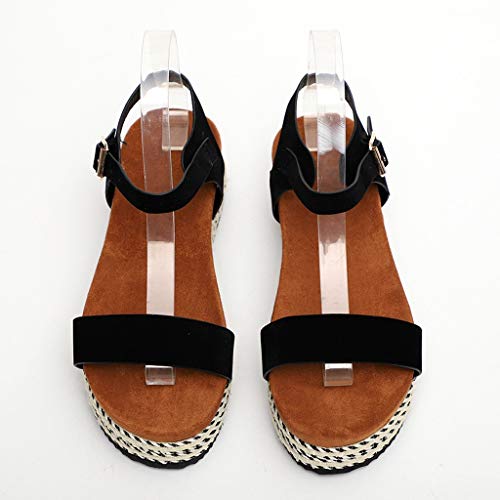 BEAUTYVAN Women's Platform Sandals Espadrille Wedge Ankle Strap Studded Peep Toe Sandals Black - Thumbnail 4