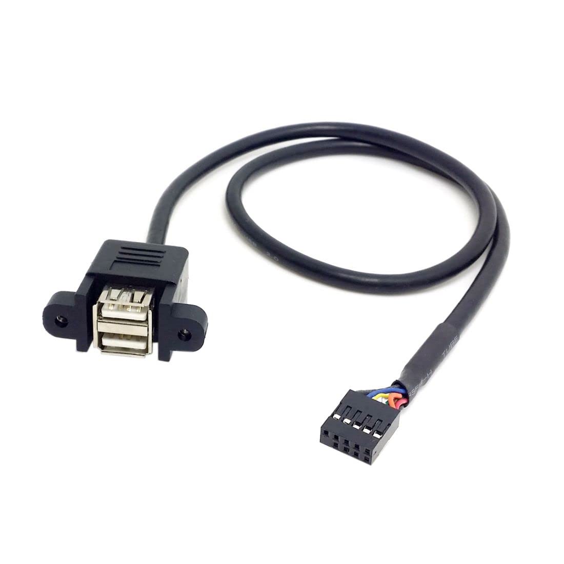 ChenYang 50cm Stackable Dual USB 2.0 A Type Female to Motherboard 9 Pin Header Cable with Screw Panel Holes — image 1