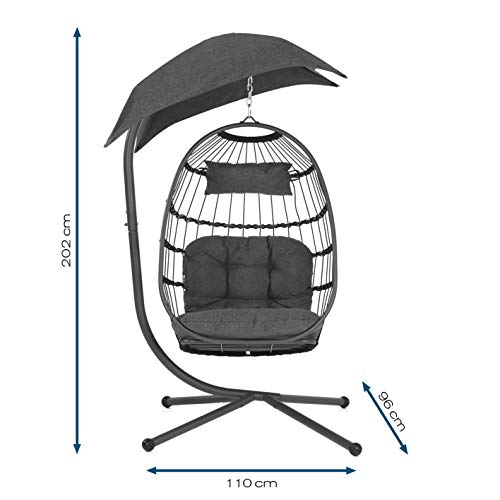 Hoberg Hängesessel mit Gestell und Kissen | abnehmbares Sonnendach | belastbar bis 120 kg | faltbar | In- und Outdoor… – Bild 4