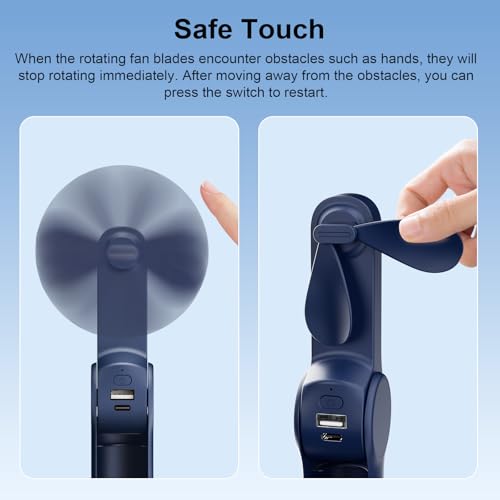JATEKA 2 in 1 Portable Fan, Folding Fan, Wind Speed 3.5m/s, Silent Fan with Mobile Power, Suitable for Outdoor, Travel, Office
