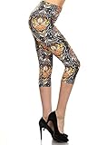Leggings Depot Capri Printed Leggings Batch4 Plus Size 12-24 Golden Flower