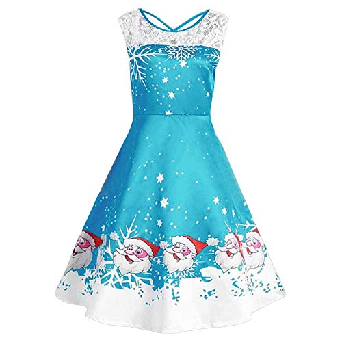 FarJing Christmas Dresses for Women, Sleeveless Christmas O-Neck Printed Lace A-Line Swing Dress
