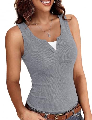 Totatuit Women's Summer Sleeveless V-Neck Fitted Ribbed Top Women's Plain Sexy Elegant Basic Comfortable