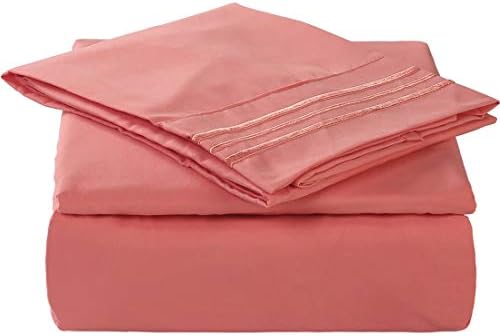 TEKAMON Queen Bed 6 Piece Sheet Set Cooling 100% Microfiber Polyester Extra Deep Pocket Fitted Sheet Luxury Soft,Breathable,Wrinkle Free Flat Sheet Coral