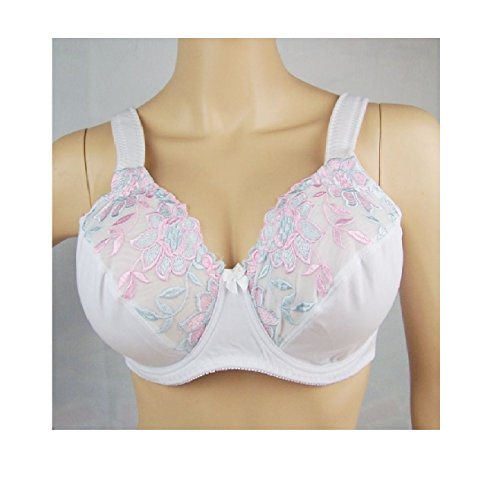 Herina, Sexy lace thin bra no rims comfortable full cup bras large size underwire. (46C, White+Pink 2)