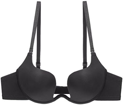 Shitagi Women Underwear Push Up Deep U Plunge Bra Sexy Backless Padded Underwire Bras (Black, 38C)