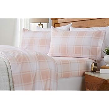 Great Bay Home Super Soft Extra Plush Plaid Fleece Sheet Set. Cozy, Warm, Durable, Smooth, Breathable Winter Sheets with Plaid Pattern. Dara Collection Brand. (King, Blush Pink)