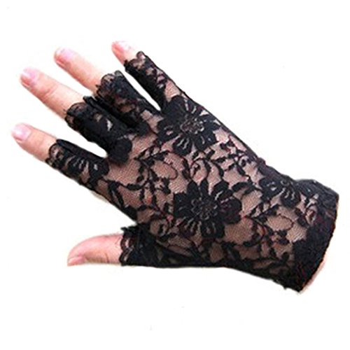 Polytree Women's Lace Fingerless Gloves (Black) - Thumbnail 2