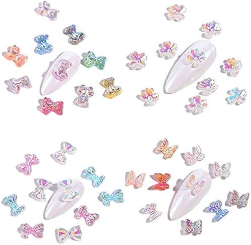 40pcs Nail Decor Parts Nail Rhinestone DIY Flower Butterfly Bear Jewelry Parts Rhinestone Studs Nail Art Resin Seal for Nails