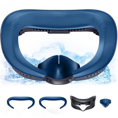DESTEK Cooling Face Pad & Facial Interface Compatible with Meta/Oculus Quest 3 Accessories,Two Replacement Soft Face Cushions, Ice Silk Quick-Dry Material, Adjustable Bracket,Glasses-Friendly,Blue