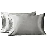 Bedsure Two-Pack Satin Pillowcases Set for Hair Cool and Easy to WASH Queen Size 20x30 Silver Grey with Envelope Closure