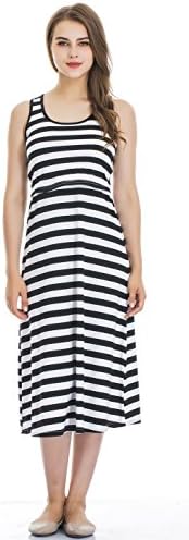 Modern Mummy Women's Sleeveless Maternity Dress Striped Nursing Breastfeeding Dress Black Medium