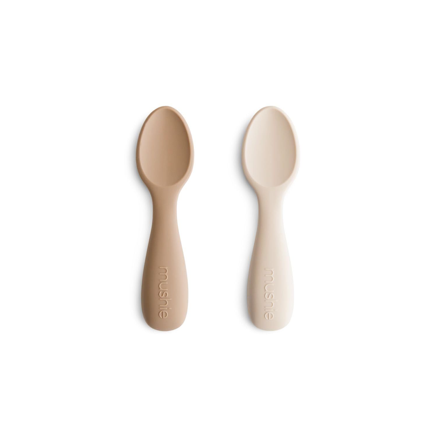 Mushie Baby Starter Spoons | BPA-Free Silicone Learning Spoons 2-Pack | Dishwasher Safe Durable Toddler Utensils | Natural/Shifting Sand