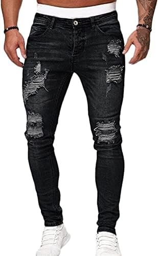 Slim Fit Damaged Jeans Jeans Men's Destroyed Look Slim Fit