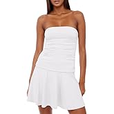 SHESEEWORLD Women's Sexy Sleeveless Ruched Strapless Tube Mini Dress Ruffled Relaxed Fit Cocktail Party Short Dress