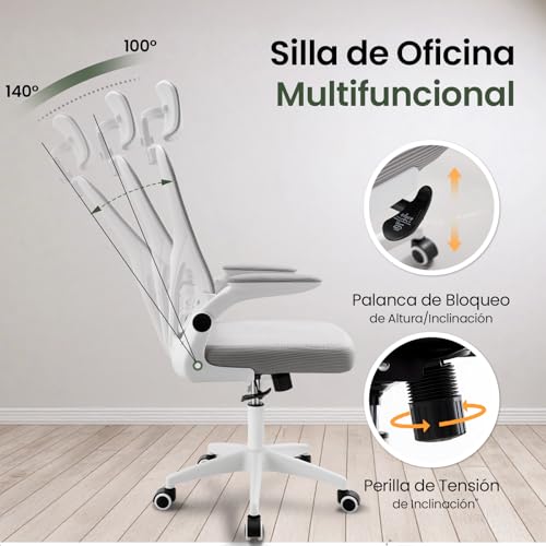 OSLIFE Silla Oficina con Altura Ajustable，con Función de Bloqueo de Inclinación Silla Ergonomica Escritorio，Respaldo Alto, Soporte Lumbar, Reposacabezas Ajustable, con Ruedas Silla Gamer (Gris)