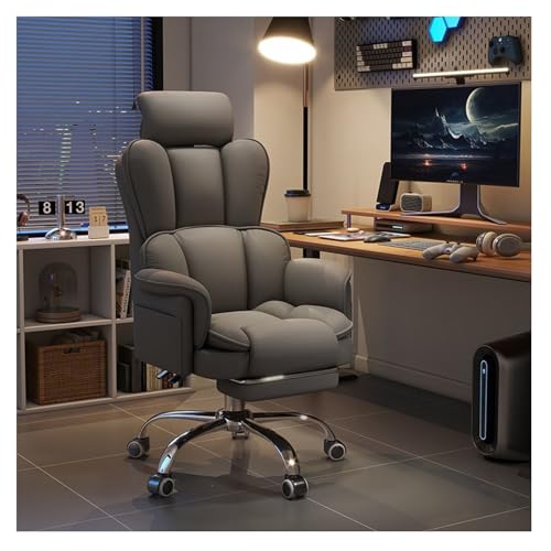 Ergonomic Office Chair with Footrest Executive Desk Chair Big and Tall Gaming Chair PU Leather Computer Chair with Swivel Wheels for Home Office Bedroom Study (Grey)