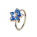 Rose Gold IP Plated Opal Glitter Set Flower Petals CZ Center 316L Surgical Steel WildKlass Hoop Ring for Nose & Ear Cartilage (Blue)