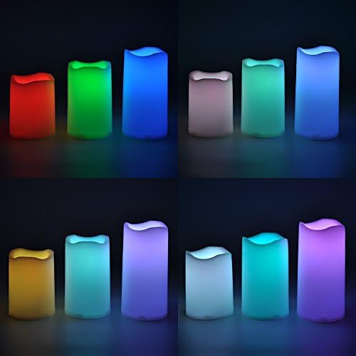 HANYI Flameless Candles with Remote, Real Flickering Color Changing LED Flickering Candles Battery Powered LED Pillars Candle with Remote Control and Timer Function - 12 Preset Multi Color
