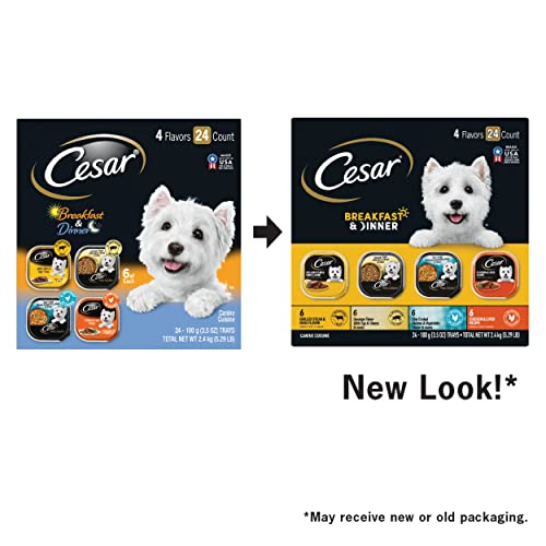 CESAR HOME DELIGHTS & CLASSIC LOAF IN SAUCE ADULT WET DOG FOOD, BREAKFAST & DINNER VARIETY PACK, WET FOOD FOR DOGS, 3.5 OZ TRAY, 24 COUNT