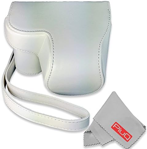 PiuQ Premium Leather Protective Case with Shoulder Strap for Sony Alpha A6000, A6300, NEX-6 Mirrorless Camera with 15-50mm Lens (White), Ever Ready Vintage Style, with Microfiber Cloth